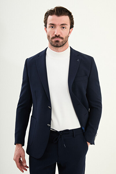 Mcr Plain Slim Fit Mono Collar Pocket Pocket Metal Button Men's Jacket Navy Blue - 41478.25K
