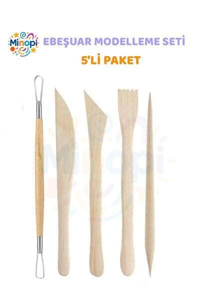 Minopi Ebeşuar Seti 5 li 15 cm 1 Paket Ahşap Modelaj Modelleme Aletleri Seramik Kil ve Heykel Modelaj Kalem
