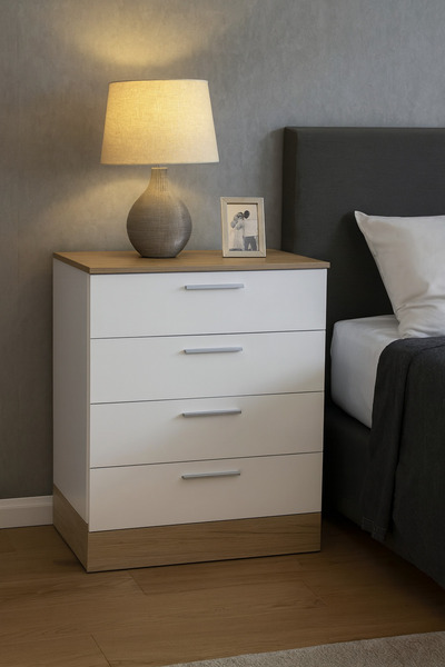 Adore Mobilya Base 4 Çekmeceli Şifonyer - Italyan Meşe-mat Beyaz