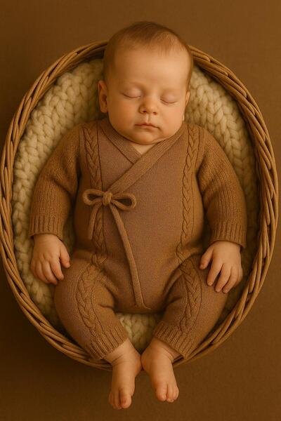 meriç bebe - bütün çocuklar melektir. mrc Seamless Kimono Knitwear Baby Romper with Hair Braid Detail – Unisex, Gift, Newborn