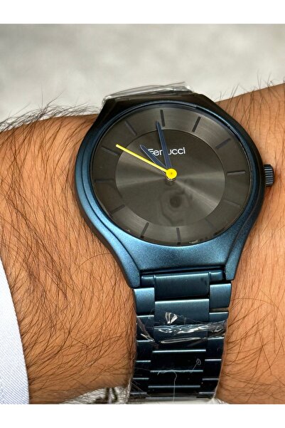 Ferrucci ساعة رجالية باللون الأزرق الداكن مع قرص رمادي وتاريخ