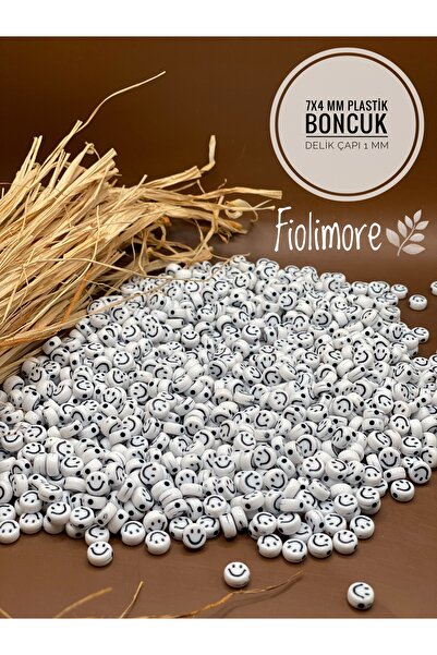 Fiolimore 7x4 mm Yassı Boncuk (25 Gram-180 Adet 1.Kalite Plastik Beyaz Üzeri ...