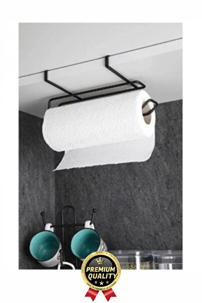 Svein Özel Üretim Pratik Dayanıklı Dolap Kapağına Uyumlu Paslanmaz Metal Siyah Kağıt Havluluk Askı 28x13cm