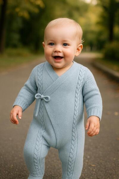 meriç bebe - bütün çocuklar melektir. mrc Seamless Kimono Knitwear Baby Romper with Hair Braid Detail – Unisex, Gift, Newborn