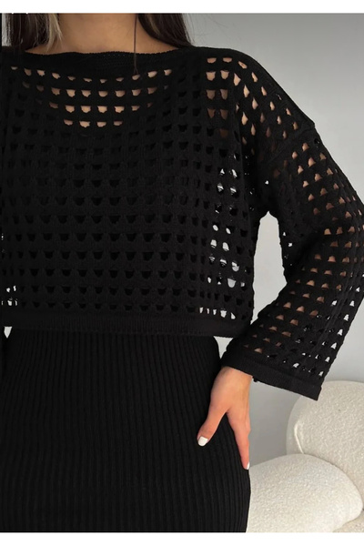 By Kuzey Aras Pletené oblečení s dírkami Pletená halenka Set