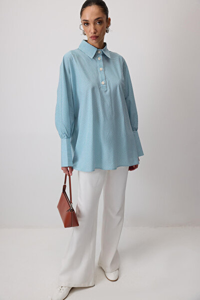 Touché Privé تونيك من قماش البوبيلين المخطط كبير الحجم