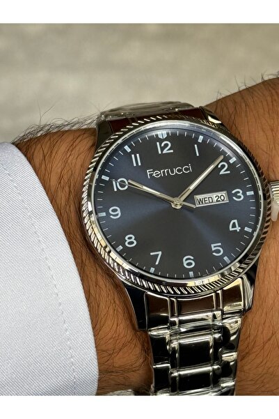 Ferrucci Silver Color Navy Blue Dial Men's Watch with Numbers and Date