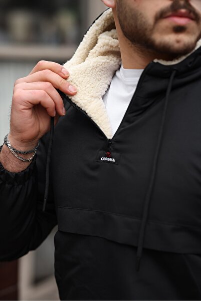 PRİFALDİ Kanguru Cepli İçi Kürklü Erkek Siyah Mont