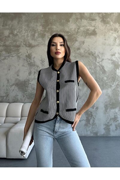 nutika 5 Buttons 3-Pocket Striped Vest