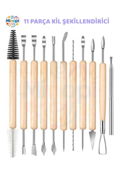 Genel Markalar Seramik Kil Çömlek Şekillendirici Ahşap Saplı 11 Parça 1 Paket...