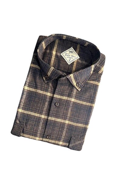 GÖMLEK GALERİSİ Classic Wide Cut Flannel Plaid Long Sleeve Men's Shirt