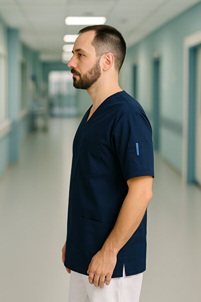 mirach Men's 4-Pocket Nurse and Doctor Scrubs Single Top Uniform Hospital Surgical Gown Comfortable Medical Clothing