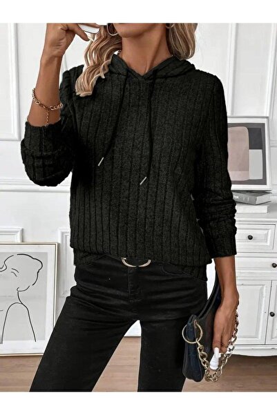 Omarı Bluză de damă cu mânecă lungă, cu glugă, cu șireturi, cu dantelă