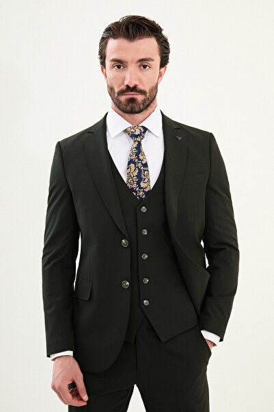 Mcr Plain Slim Fit Mono Collar Classic Men's Suit Khaki - 45419.25K