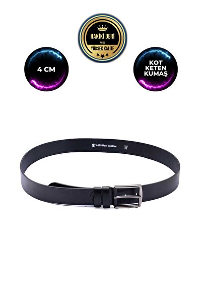 CüzCan Γνήσιο δέρμα Μαύρη Ανδρική Αθλητική Ζώνη 4 εκ. (Ultra LUX) Τζιν-Λινό - Υφασμάτινο