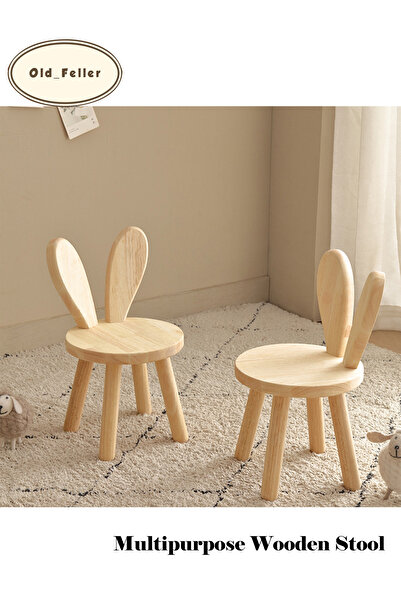 Old_Feller مقعد خشبي للأطفال بأذني أرنب للعب والقراءة وتغيير الأحذية