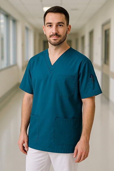 mirach Men's 4-Pocket Nurse and Doctor Scrubs Single Top Uniform Hospital Surgical Gown Comfortable Medical Clothing