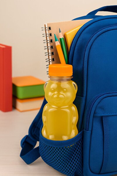 Open Home Concept 5 Teddy Bear Bottles – Fun Children's Juice Bottle with Orange Lid, 250 ml for School and Picnics
