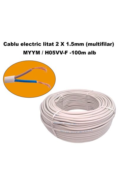 DDT Cablu electric împletit 2 x 1,5 mm (multifilar) MYYM / H05VV-F, rolă de 1...
