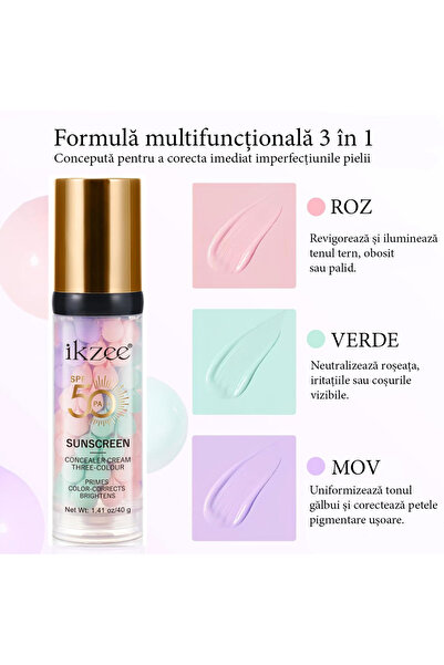 IKZEE Fond de ten multifuncțional 3 în 1 cu SPF 50 – corector de ton, hidratant și matifiant