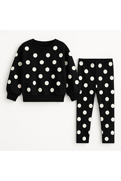 Lolliboomkids Girl's Black and White Polka Dot Sweatshirt Leggings Top and Bottom Set Polkadot