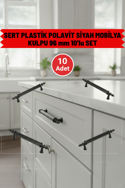 MH MiniHediye ТВЕРДИЙ ПЛАСТИК Polavit Чорна ручка для меблів 96 мм – набір з ...