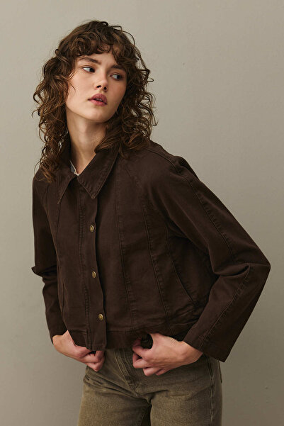 Fahhar Godeli Crop Denim Jacket Brown