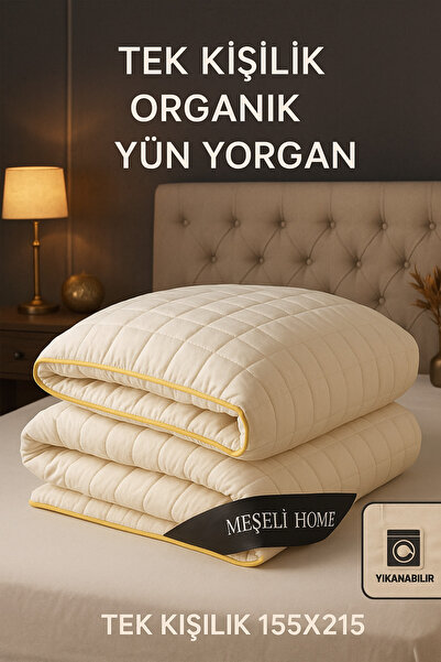 MEŞELİ TEKSTİL Single Size Wool Quilt Washable with Piping Detail |   Special Design |   Anti-Sweat, Absorbs Moisture |   Natural