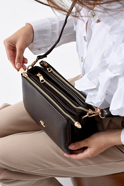 Les Crioch حقيبة كتف وحقيبة كروس نسائية أنيقة ذات لون بني مكونة من 4 أقسام للاستخدام اليومي