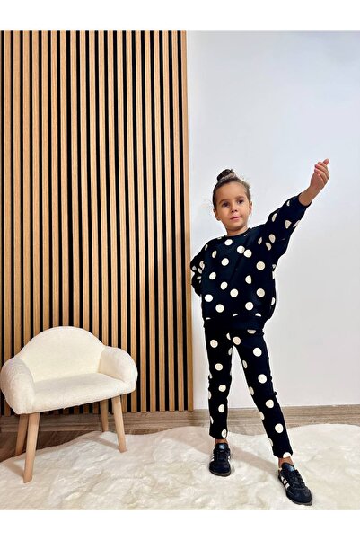 Lolliboomkids Girl's Black and White Polka Dot Sweatshirt Leggings Top and Bottom Set Polkadot