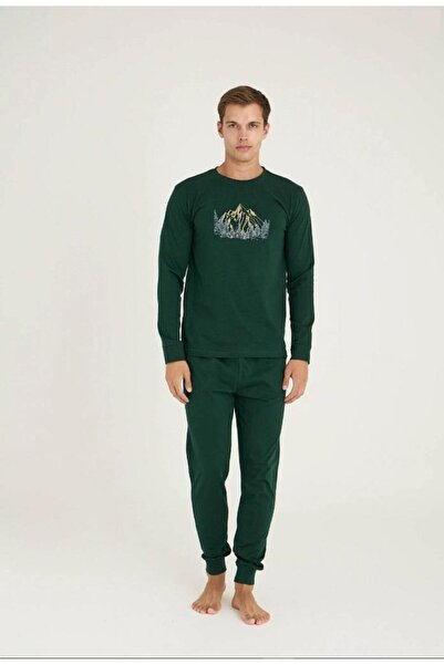 KLY PİJAMA Kly 6032 men's 100% cotton pajama set with cuffed legs and pockets