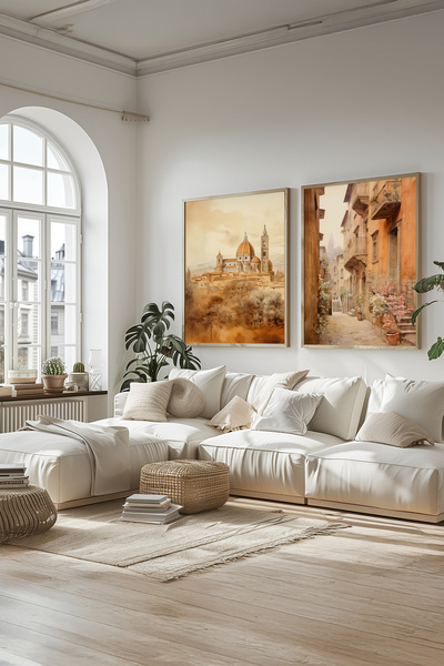 STARYUNA Set de pictură dublă cu catedrala din Florența și strada italiană veche, cu rame din lemn Yuna435