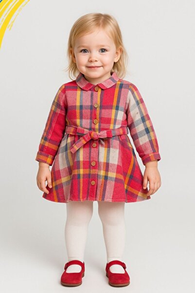 Nex Moda Kışlık Ekose Bebek Elbise Pamuklu Oduncu Kumaş