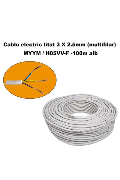 DDT Cablu electric împletit 3 x 2,5 mm (multifilar) MYYM / H05VV-F, rolă de 1...