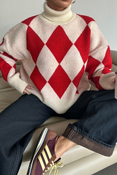 Noi Belis Oversize Baklava Desenli Balıkçı Yaka Triko Kazak AW25KZ0051