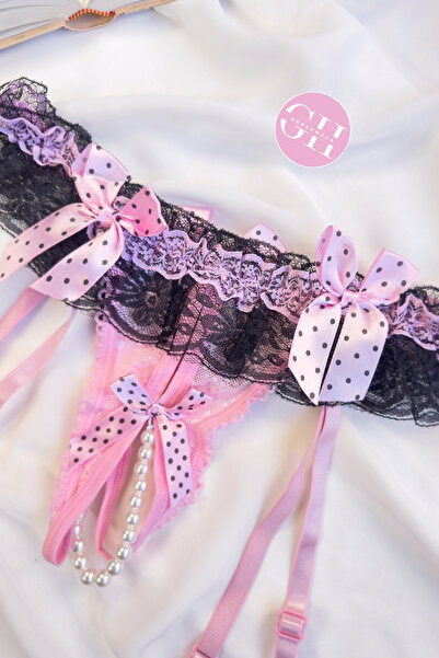 G&H UNDERWEAR Pink Garter Belt Pearl String