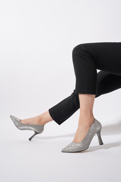 Moda Pie Opefe Düz Gova Women's Evening Dress Shoes Platinum Glitter