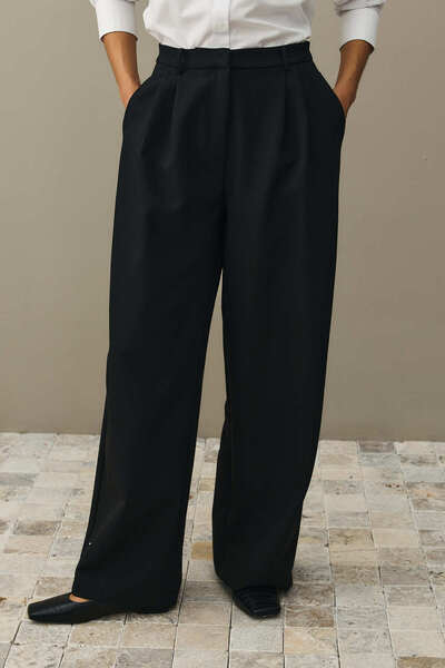 Fahhar Draped Palazzo Trousers Black