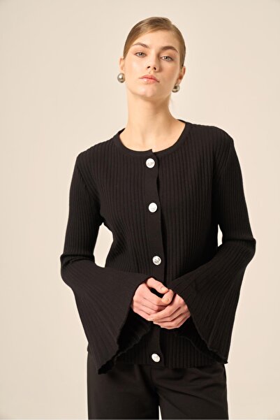 FTZ WOMEN Cardigan cu mâneci volante pentru femei, negru 20898