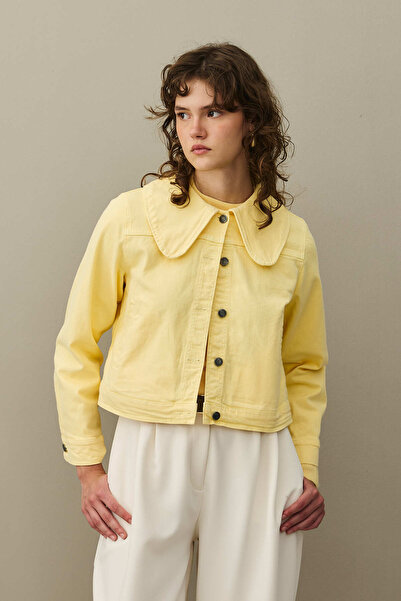 Fahhar Round Neck Denim Jacket Yellow