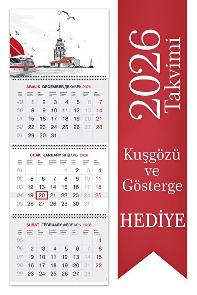 StickerArt 2026 Jumbo Boy Kuşe Gemici Takvimi Denizci Duvar Takvimi 33x92,5 cm