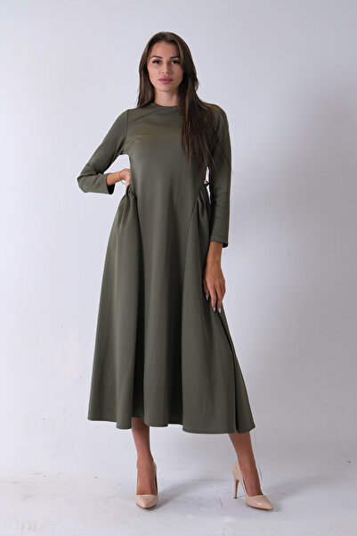 Feminist Bisiklet Yaka Scuba Tesettür Elbise Haki 4593445