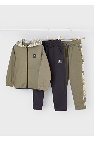 MAYORAL 4-10 Years Old Boy's Three-Piece Suit |   Zippered Brown Cardigan, Sweatpants Set