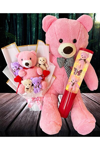 Linalux Gifts Ayıcık Buketi - 90cm Pembe Ayıcık - Işıklı Kelebekli Ayıcık Tas...