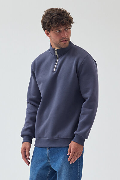 VEK Φούτερ με μισό φερμουάρ και όρθιο γιακά, κανονική άνετη εφαρμογή, 3 κλωστές με ανάλαφρο χρώμα