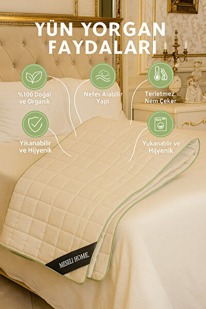 MEŞELİ TEKSTİL Single Size Wool Quilt Washable with Piping Detail |   Special Design |   Anti-Sweat, Absorbs Moisture |   Natural