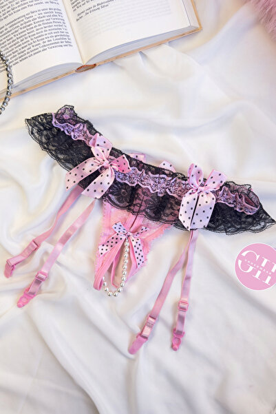 G&H UNDERWEAR Pink Garter Belt Pearl String