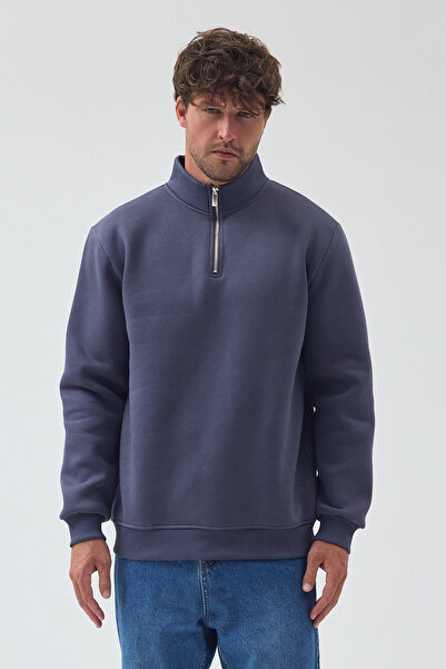 VEK Φούτερ με μισό φερμουάρ και όρθιο γιακά, κανονική άνετη εφαρμογή, 3 κλωστές με ανάλαφρο χρώμα