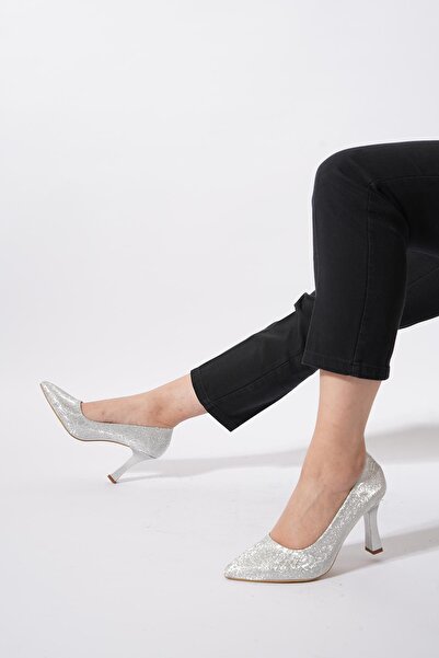 Moda Pie Opefe Düz Gova Women's Evening Dress Shoes Silver Glitter