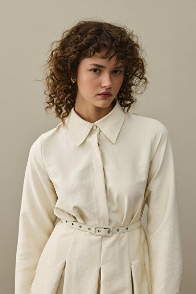 Fahhar Pens Detailed Dress Beige